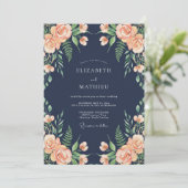 Invitation Mariage Romance Floral Éthéré Navy (Debout devant)