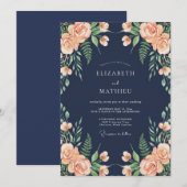 Invitation Mariage Romance Floral Éthéré Navy (Devant / Derrière)