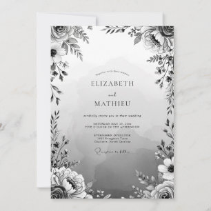 Invitation Mariage Romance Floral Gris