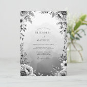 Invitation Mariage Romance Floral Gris (Debout devant)