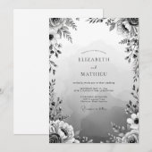 Invitation Mariage Romance Floral Gris (Devant / Derrière)