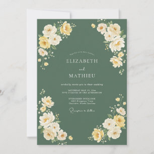 Invitation Mariage Romance Floral Jaune Verdoyant