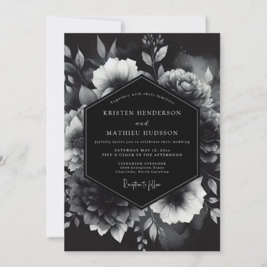 Invitation Mariage Romance Floral Opulent Noir (Devant)