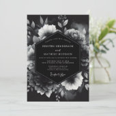 Invitation Mariage Romance Floral Opulent Noir (Debout devant)