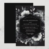 Invitation Mariage Romance Floral Opulent Noir (Devant / Derrière)