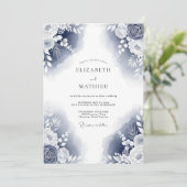 Invitation Mariage Romance Floral Painter Navy (Debout devant)