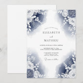Invitation Mariage Romance Floral Painter Navy (Devant / Derrière)