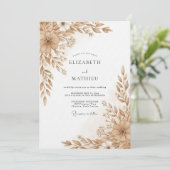 Invitation Mariage Romance Floral Pinceau Tan (Debout devant)