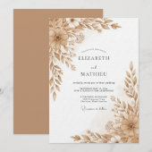 Invitation Mariage Romance Floral Pinceau Tan (Devant / Derrière)