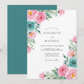 Invitation Mariage Romance Floral Rose Téâl (Devant / Derrière)