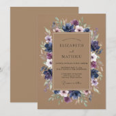 Invitation Mariage Romance Floral Violet Navy (Devant / Derrière)