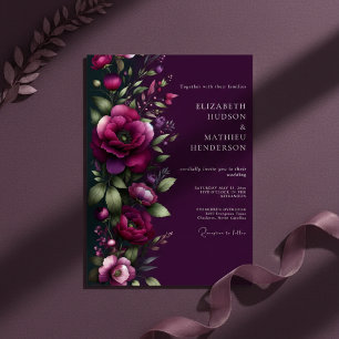 Invitation Mariage Romance Florale à la Prune
