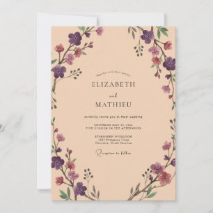 Invitation Mariage Romance Florale Abricot Pourpre