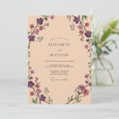 Invitation Mariage Romance Florale Abricot Pourpre (Debout devant)