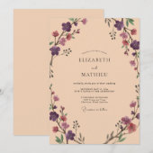 Invitation Mariage Romance Florale Abricot Pourpre (Devant / Derrière)