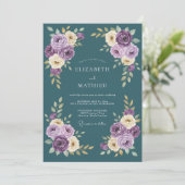 Invitation Mariage Romance Florale Améthyste Sarcelle (Debout devant)