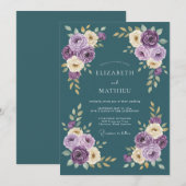 Invitation Mariage Romance Florale Améthyste Sarcelle (Devant / Derrière)