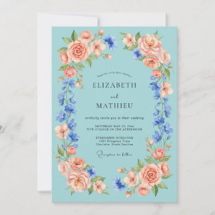 Invitation Mariage Romance Florale Aquamarine Péché