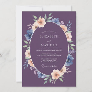 Invitation Mariage Romance Florale Artistique prune