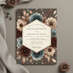 Invitation Mariage Romance Florale Automnale Brun