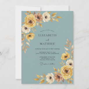 Invitation Mariage Romance Florale Automnale Turquoise