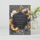 Invitation Mariage Romance Florale Automne Gris (Debout devant)