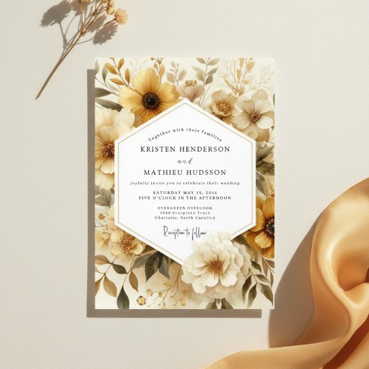 Invitation Mariage Romance Florale Automne Ocre