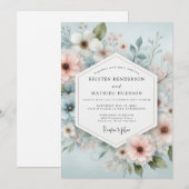 Invitation Mariage Romance Florale Bleu Clair (Devant / Derrière)
