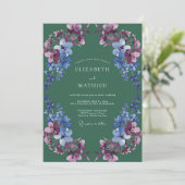 Invitation Mariage Romance Florale Bleu Emeraude (Debout devant)
