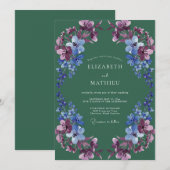 Invitation Mariage Romance Florale Bleu Emeraude (Devant / Derrière)