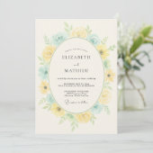 Invitation Mariage Romance Florale Bleu Jaune (Debout devant)