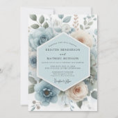 Invitation Mariage Romance Florale Bleu Poudre (Devant)