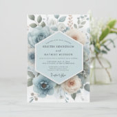 Invitation Mariage Romance Florale Bleu Poudre (Debout devant)