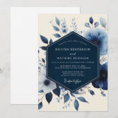 Invitation Mariage Romance Florale Bleu Profond (Devant / Derrière)