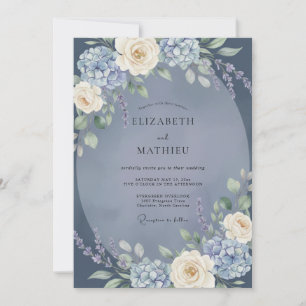Invitation Mariage Romance Florale Bleue