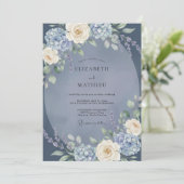 Invitation Mariage Romance Florale Bleue (Debout devant)