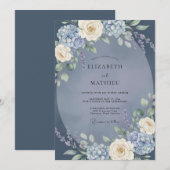 Invitation Mariage Romance Florale Bleue (Devant / Derrière)