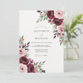 Invitation Mariage Romance Florale Bourgogne (Debout devant)