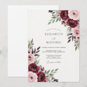 Invitation Mariage Romance Florale Bourgogne (Devant / Derrière)