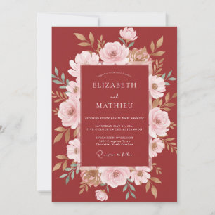 Invitation Mariage Romance Florale Bourguignonne en Fleur