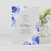 Invitation Mariage Romance Florale Cobalt (Debout devant)