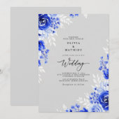 Invitation Mariage Romance Florale Cobalt (Devant / Derrière)