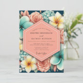 Invitation Mariage Romance Florale Corail (Debout devant)
