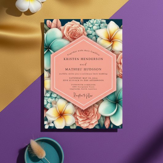 Invitation Mariage Romance Florale Corail