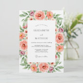 Invitation Mariage Romance Florale Corail (Debout devant)