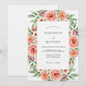 Invitation Mariage Romance Florale Corail (Devant / Derrière)