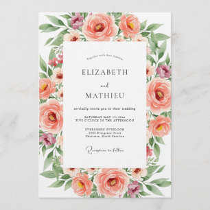 Invitation Mariage Romance Florale Corail