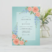 Invitation Mariage Romance Florale Corail Aqua (Debout devant)