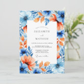 Invitation Mariage Romance Florale Corail Bleu (Debout devant)