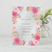 Invitation Mariage Romance Florale Corail Rose (Debout devant)